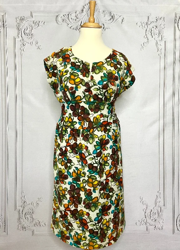 1940s Barkcloth Autumnal Leaves Dress