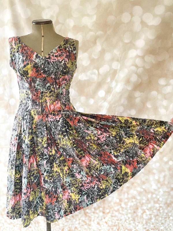 1950s Cornel Cotton Abstract Drop Waist Dress