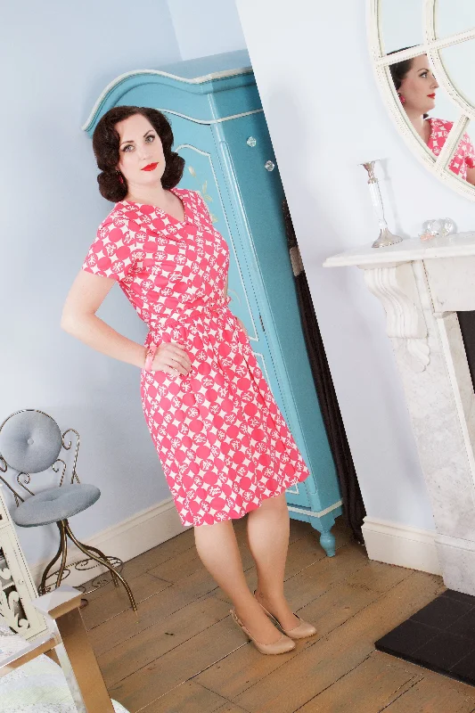 1960s Pink Script Circle Cotton Dress