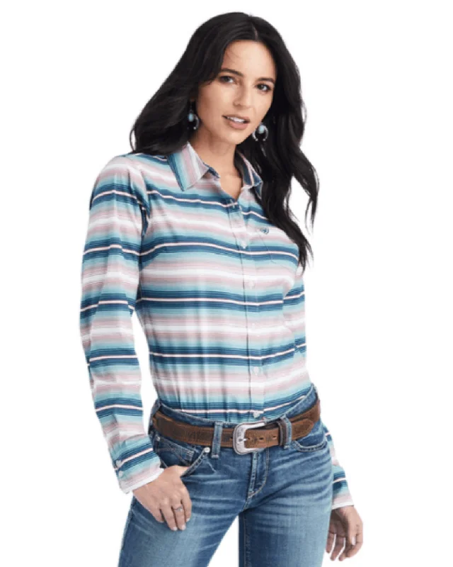 Ariat Women's Kirby Stretch Downstream Long Western Shirt 10042176 Comfortable Loose Short Sleeve