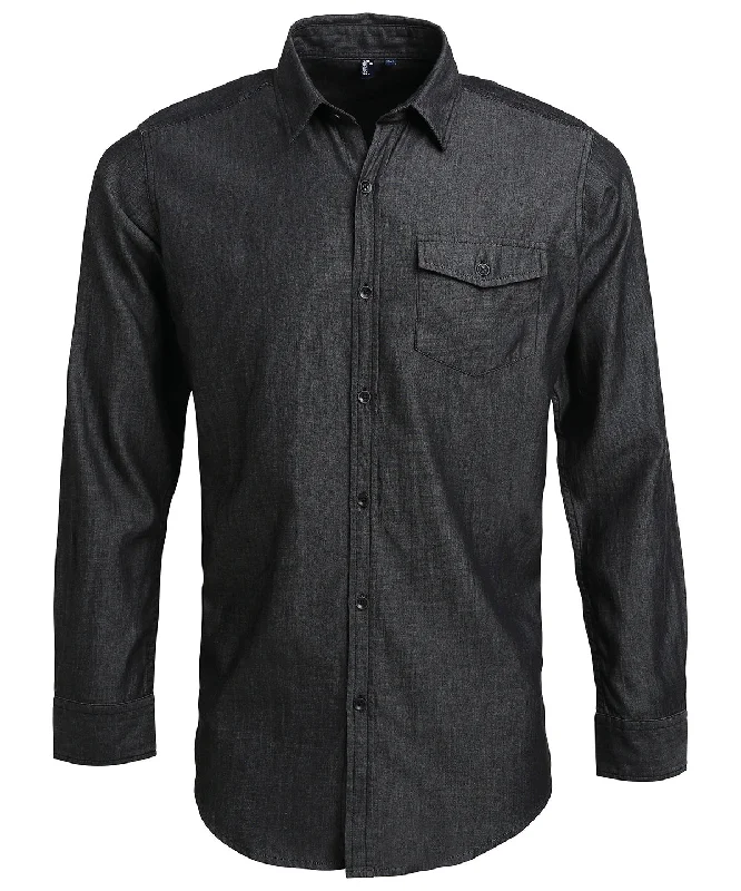 Black Denim - Jeans stitch denim shirt Classic Basic Short Shirt