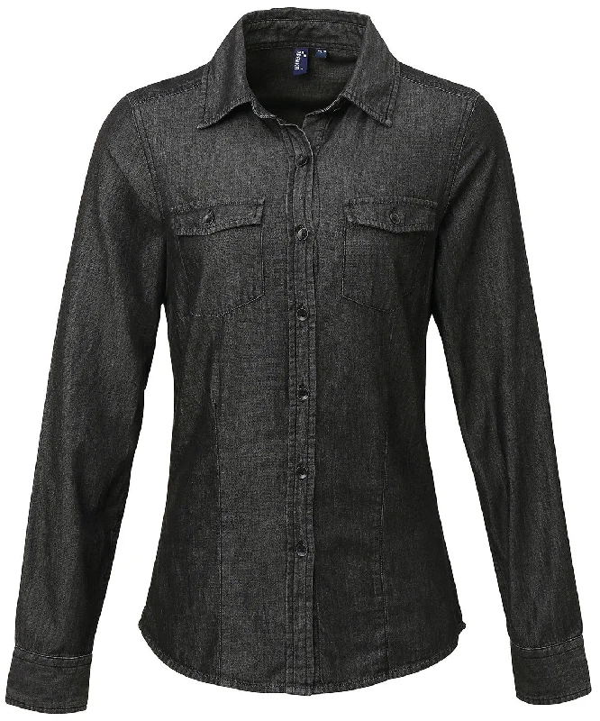 Black Denim - Women's jeans stitch denim shirt Trendy Tie-Front Short Shirt