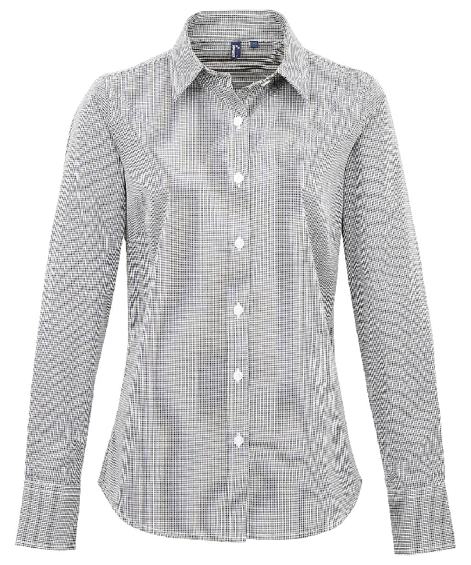 Black/White - Women's Microcheck (Gingham) long sleeve cotton shirt Soft Cotton Short Shirt