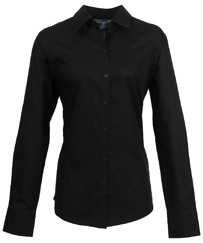 Black - Women's signature Oxford long sleeve shirt Comfortable Fitted Short Sleeve