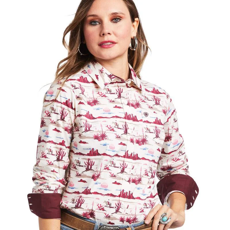 Ariat Women's Kirby Stretch Yuma Landscape Print Western Shirt 10039339 Comfortable Fit Short Shirt