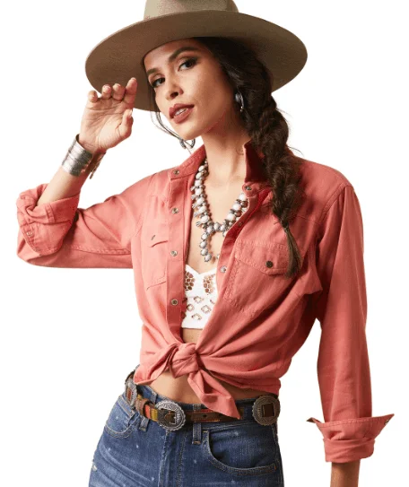 Ariat Women's REAL Jurlington Faded Brick Snap Long Sleeve Western Shirt 10043450 Trendy Ruffled Short Sleeve Ariat Women's REAL Jurlington Faded Brick Snap Long Sleeve Western Shirt 10043450 Trendy Ruffled Short Sleeve