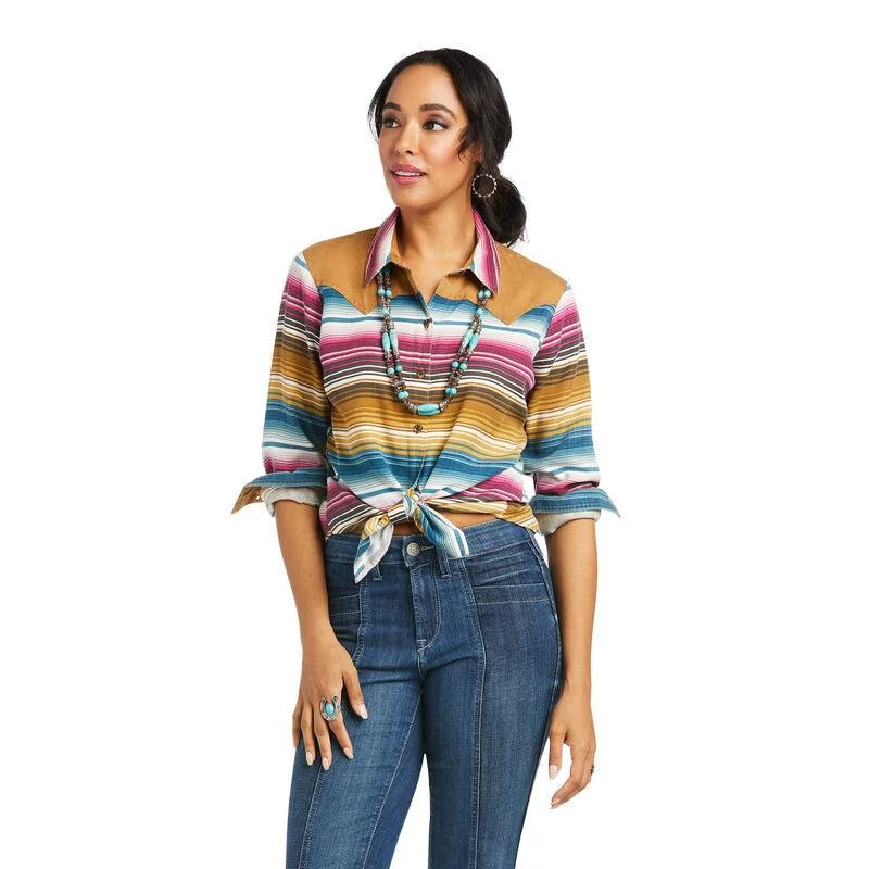 Ariat Women's Getaway Serape Long Sleeve Western Shirt 10037235 Classic Denim Short Sleeve