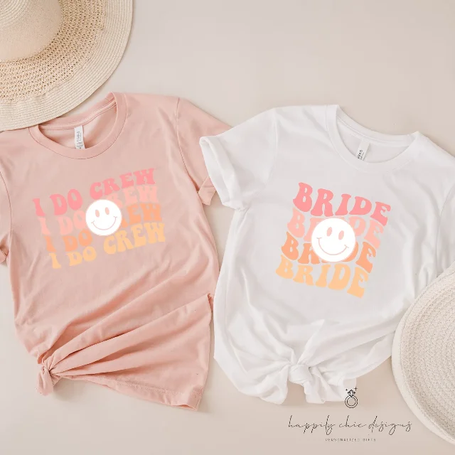 Retro i do crew happy face bridesmaid shirts- bachelorette party shirts- lets go bride tribe squad- bridal party shirt idea custom smile face Classic Solid Short Shirt Retro i do crew happy face bridesmaid shirts- bachelorette party shirts- lets go bride tribe squad- bridal party shirt idea custom smile face Classic Solid Short Shirt