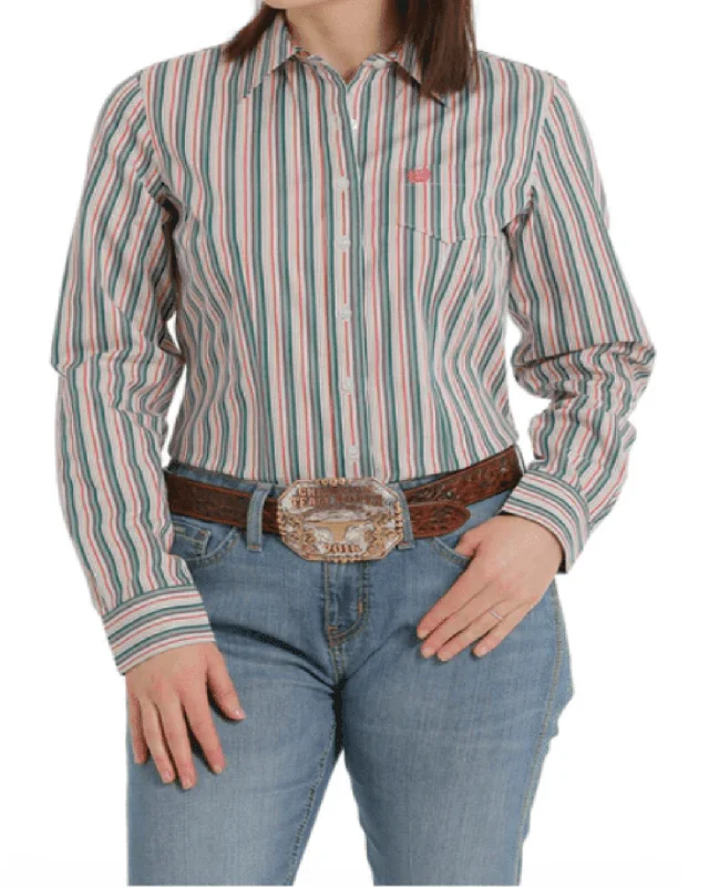 Cinch Women's Green Stripe Button Long Sleeve Western Shirt MSW9164199 Stylish Crew Neck Shirt Cinch Women's Green Stripe Button Long Sleeve Western Shirt MSW9164199 Stylish Crew Neck Shirt