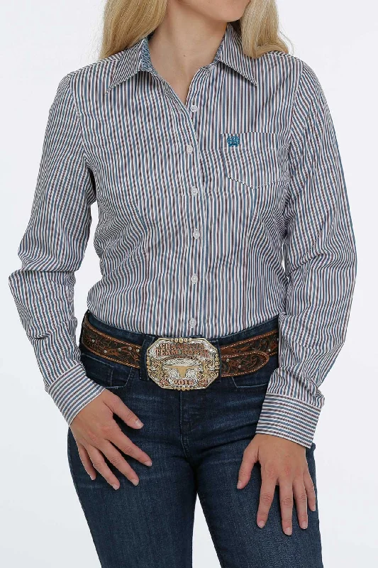 Cinch Women's Blue & Purple Striped Tencel Button Up Western Shirt MSW9164174 Trendy Turtleneck Short Shirt