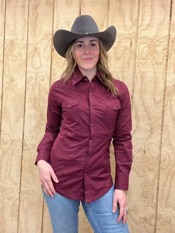 Panhandle Women's Burgundy Solid Long Sleeve Snap Up Western Shirt PSWSOSR075BUR Fashionable Short Sleeve Shirt Panhandle Women's Burgundy Solid Long Sleeve Snap Up Western Shirt PSWSOSR075BUR Fashionable Short Sleeve Shirt