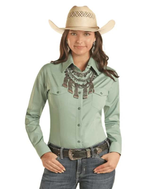Panhandle Women's Aqua Solid Long Sleeve Snap Up Western Shirt PWN2S03154-AQ Soft Flowing Short Shirt Panhandle Women's Aqua Solid Long Sleeve Snap Up Western Shirt PWN2S03154-AQ Soft Flowing Short Shirt