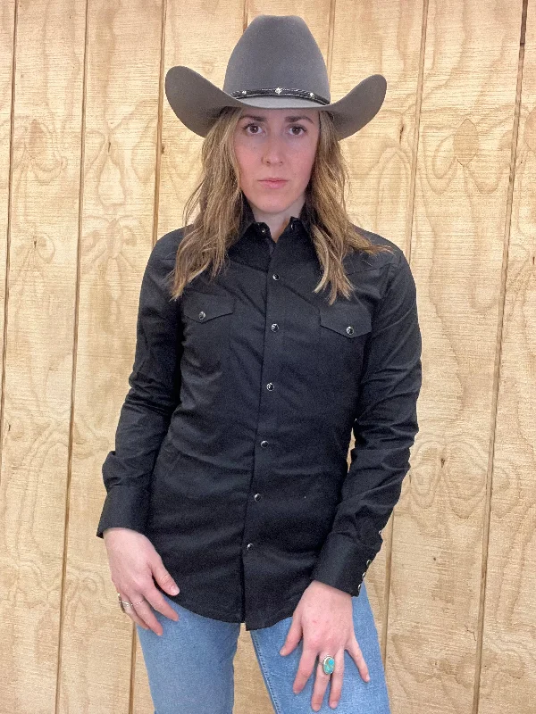 Panhandle Women's Black Solid Long Sleeve Snap Up Western Shirt PSWSOSR075B Stylish Round Neck Shirt