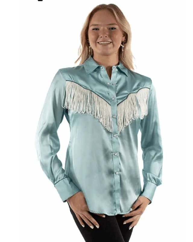 Scully Women's Turquoise Fringe Snap Western Shirt HC922 Casual Button-Up Short Tee