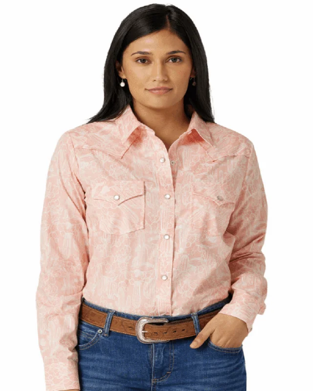 Wrangler Women's Cacti Pink Snap Up Long Sleeve Western Shirt 112327235 Comfortable Short Sleeve Blouse Wrangler Women's Cacti Pink Snap Up Long Sleeve Western Shirt 112327235 Comfortable Short Sleeve Blouse
