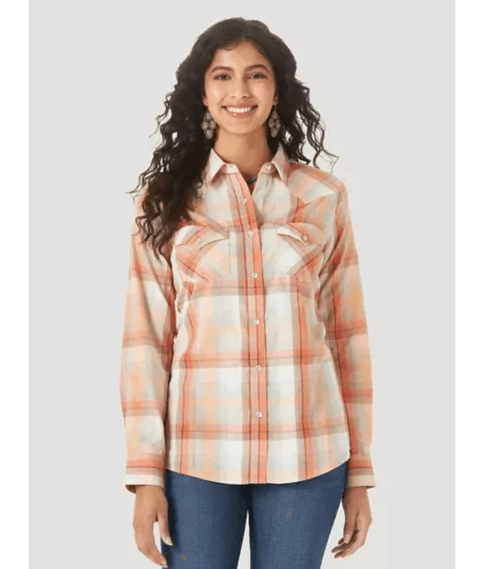 Wrangler Women's Essential Plaid Snap Long Sleeve Western Shirt LWE350M Trendy Floral Short Sleeve