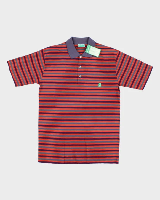 Deadstock Womens 1970s Purple Striped Benetton Shirt - S Stylish Short Sleeve Polo
