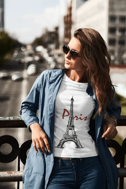Eiffel Tower Tshirt Women's Short SleeveCrew neck Tee 00181 Comfortable Ribbed Short Sleeve