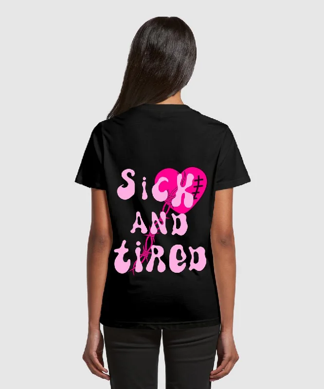 G West Womens Sick and Tired Washed Crop T Shirt (Black) Modern Short Sleeve Top