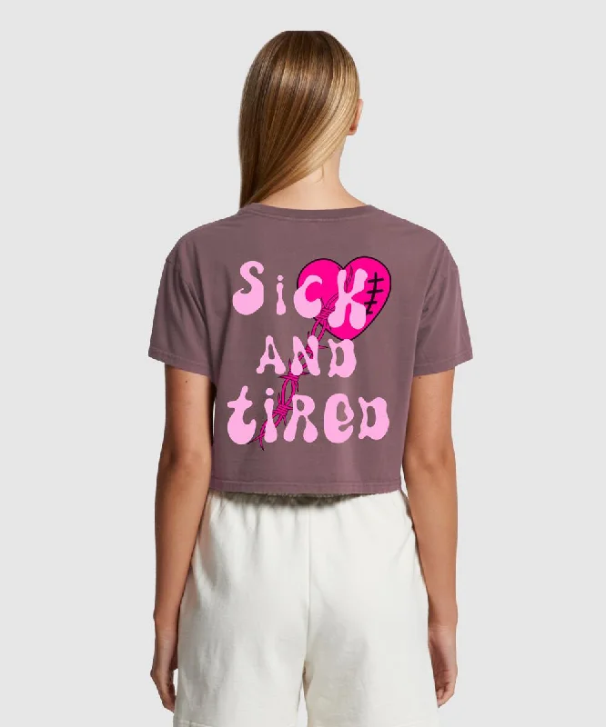 G West Womens Sick and Tired Washed Crop T Shirt Chic V-Neck Short Blouse