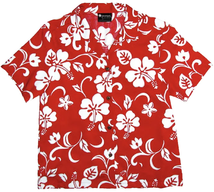 Hibiscus Paradise Ladies Tropical Hawaiian Aloha Camp Shirt in Red Chic Button-Up Short Shirt Hibiscus Paradise Ladies Tropical Hawaiian Aloha Camp Shirt in Red Chic Button-Up Short Shirt