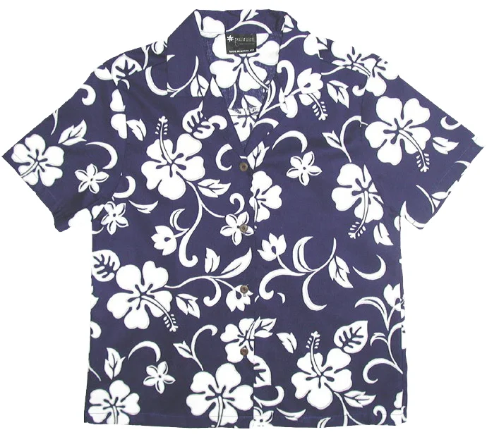 Hibiscus Paradise Ladies Tropical Hawaiian Aloha Camp Shirt in Royal Trendy Print Short Sleeve Hibiscus Paradise Ladies Tropical Hawaiian Aloha Camp Shirt in Royal Trendy Print Short Sleeve