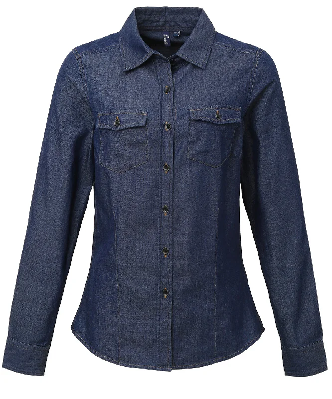 Indigo Denim - Women's jeans stitch denim shirt Cozy Plain Short Sleeve
