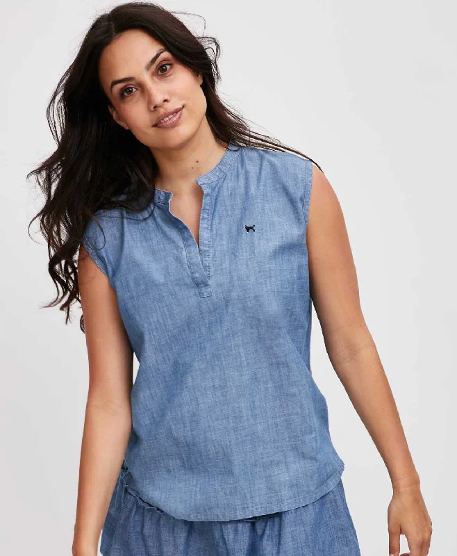 Ladies Sandy Chambray Shortsleeve Shirt Cozy Printed Short Shirt