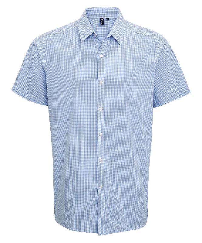Light Blue/White - Microcheck (Gingham) short sleeve cotton shirt Classic Denim Short Sleeve Light Blue/White - Microcheck (Gingham) short sleeve cotton shirt Classic Denim Short Sleeve