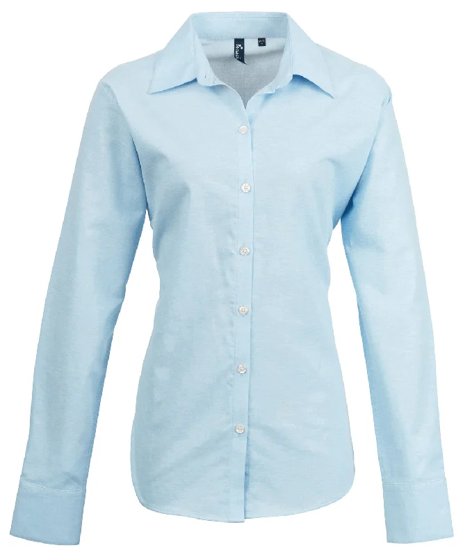 Light Blue - Women's signature Oxford long sleeve shirt Trendy Floral Print Tee