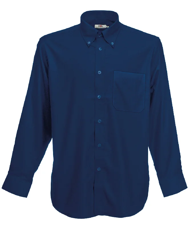 Navy - Oxford long sleeve shirt Comfortable Short Sleeve Blouse