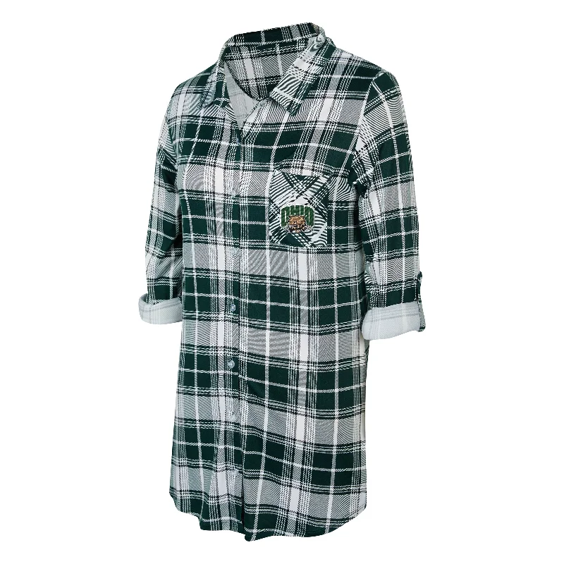 Ohio Bobcats Women's Plaid Flannel Shirt Elegant Draped Short Shirt