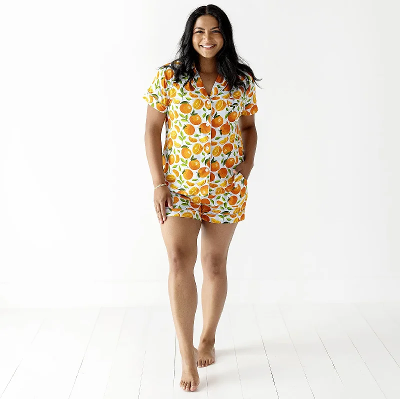 Orange You Sweet Women's Collar Shirt & Shorts Set- FINAL SALE Classic Solid Short Shirt