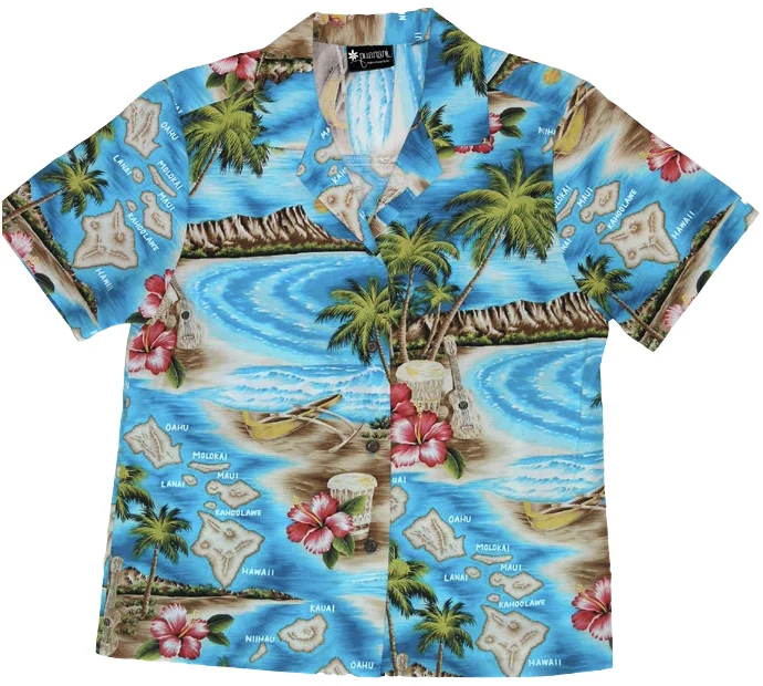 Palm Isle Ladies Tropical Hawaiian Aloha Camp Shirt in Turquoise Classic Cropped Short Sleeve Palm Isle Ladies Tropical Hawaiian Aloha Camp Shirt in Turquoise Classic Cropped Short Sleeve
