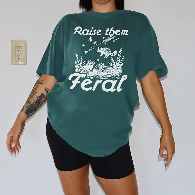Raise Them Feral Graphic Tee Shirt Comfortable Short Sleeve Tee