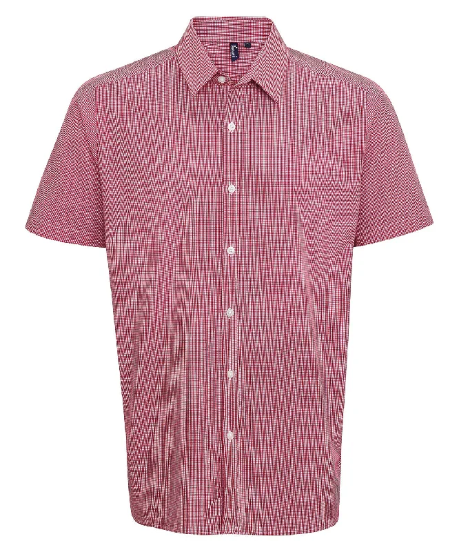 Red/White - Microcheck (Gingham) short sleeve cotton shirt Fashionable Draped Short Sleeve Red/White - Microcheck (Gingham) short sleeve cotton shirt Fashionable Draped Short Sleeve