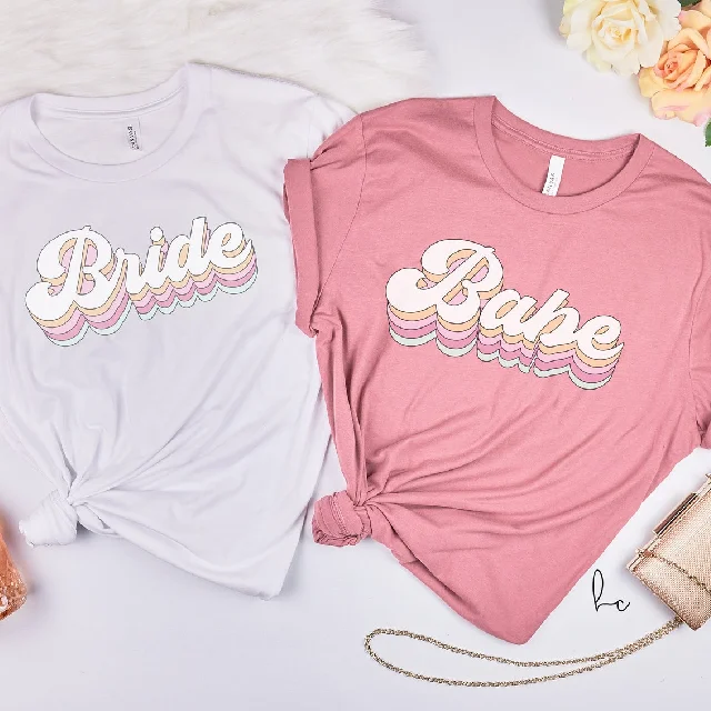 Retro bride bridesmaid shirts- bachelorette party shirts- brides babes bride tribe squad- bridal party shirts- gifts for bridesmaid proposal Elegant High-Low Short Shirt Retro bride bridesmaid shirts- bachelorette party shirts- brides babes bride tribe squad- bridal party shirts- gifts for bridesmaid proposal Elegant High-Low Short Shirt