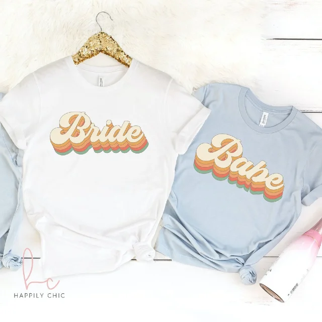Retro bride bridesmaid shirts- bachelorette party shirts- brides babes bride tribe squad- bridal party shirts- gifts for bridesmaid proposal Classic Short Sleeve Tunic