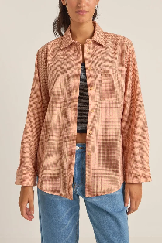 Rhythm Winnie Check Oversized Shirt - RED Relaxed Fit Short Shirt