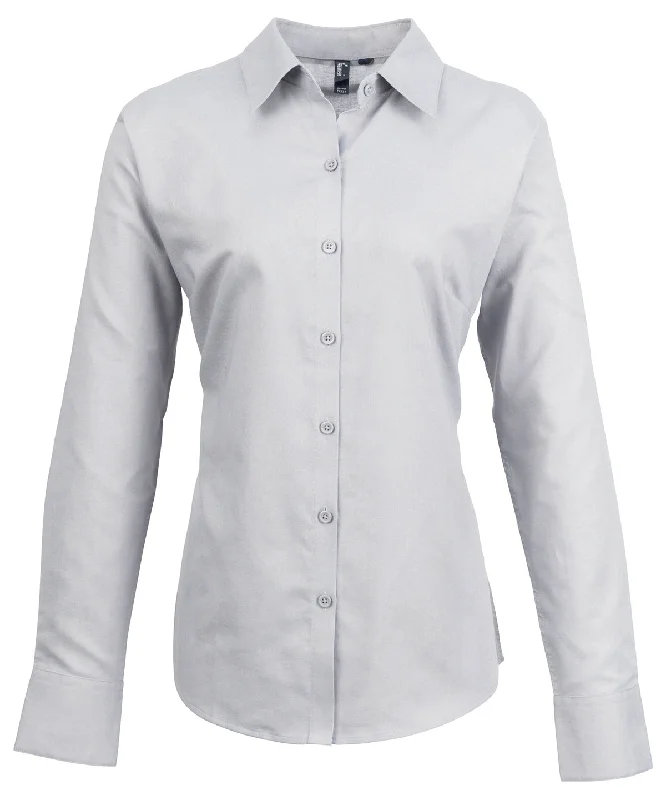Silver - Women's signature Oxford long sleeve shirt Cozy Striped Short Sleeve