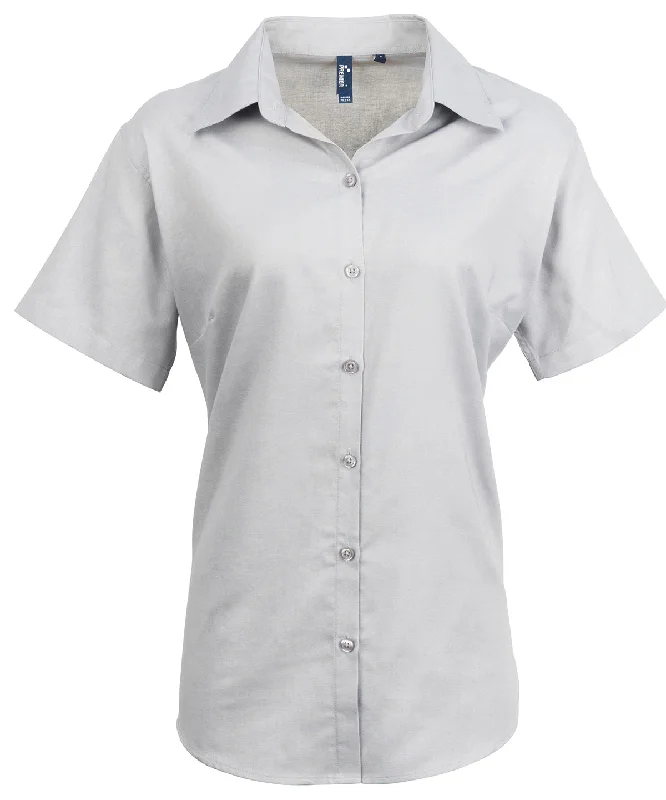 Silver - Women's signature Oxford short sleeve shirt Comfortable Graphic Short Sleeve