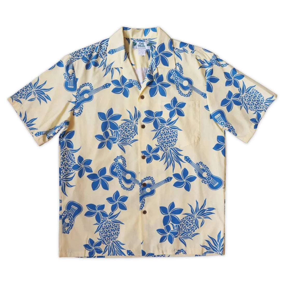 Ukulele Fun Yellow Hawaiian Cotton Shirt Relaxed Fit Short Shirt