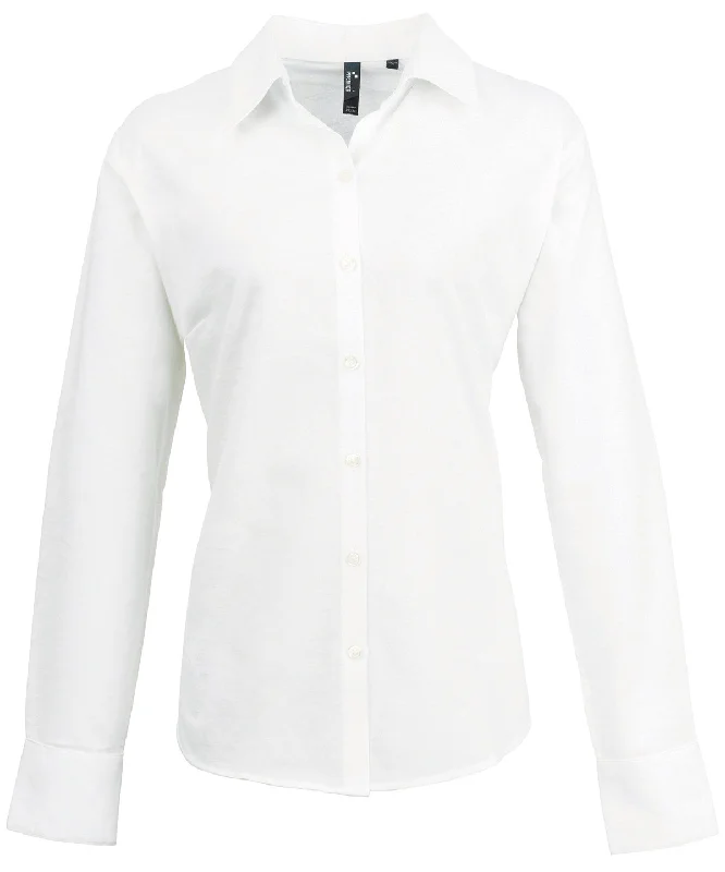 White - Women's signature Oxford long sleeve shirt Soft Flowing Short Shirt
