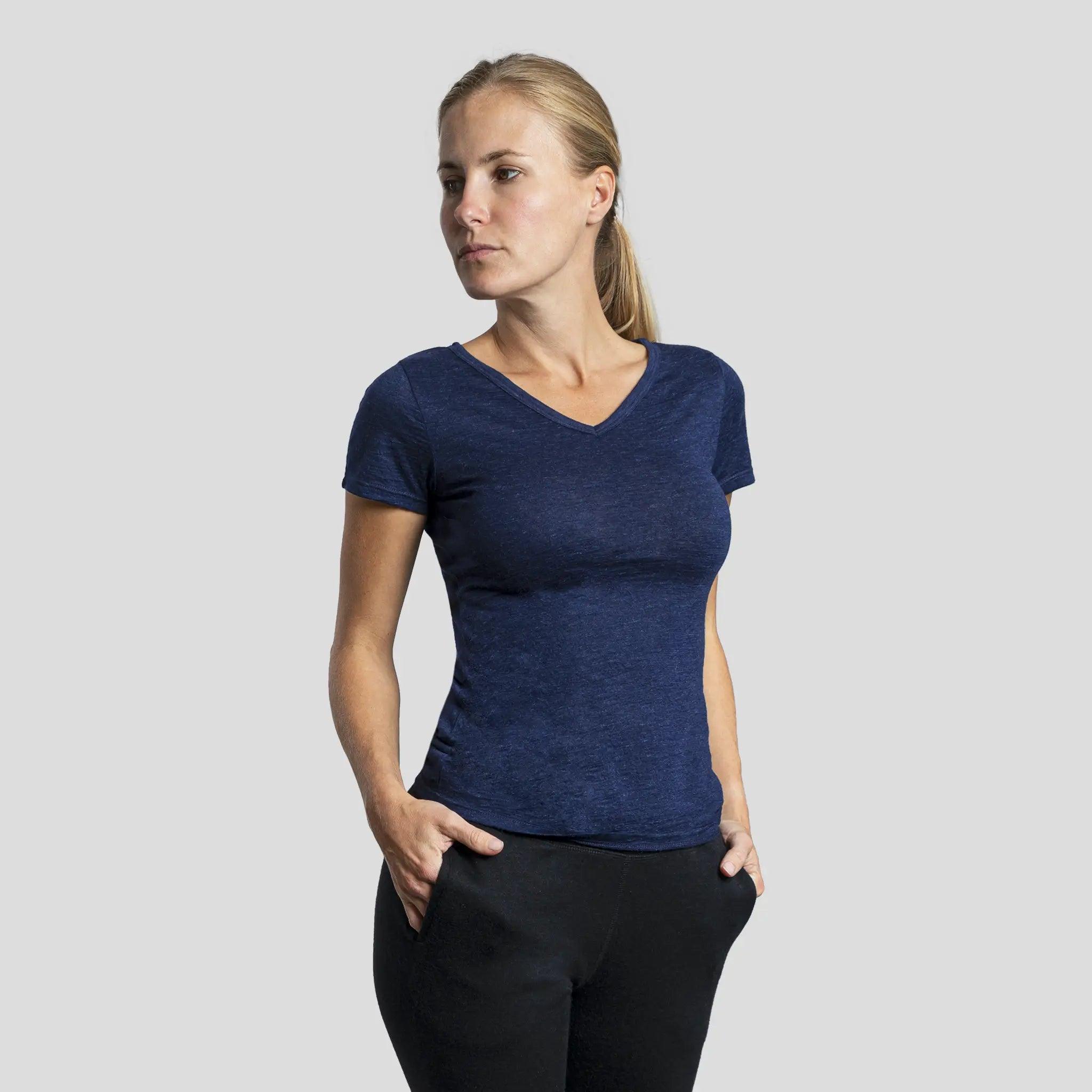 Women's Alpaca Wool Shirt: 160 Ultralight V-Neck Comfortable Pocket Short Shirt