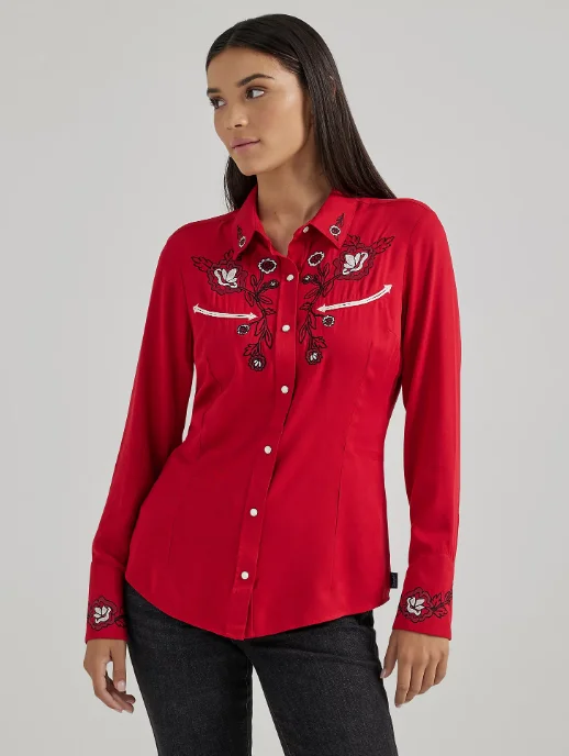 Wrangler Retro Women's Siren Red Embroidered Snap Long Sleeve Western Shirt 112356663 Casual Loose Short Sleeve Wrangler Retro Women's Siren Red Embroidered Snap Long Sleeve Western Shirt 112356663 Casual Loose Short Sleeve