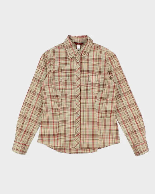 Y2k 00s Dish Check Embroidered Shirt - M Chic Silk Short Sleeve Shirt