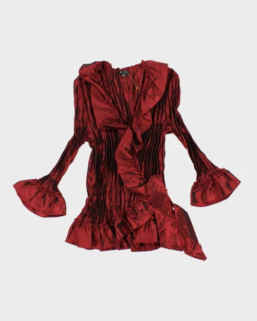 Y2k 00s Piano Pleated Wrap Shirt - S Trendy Summer Short Sleeve