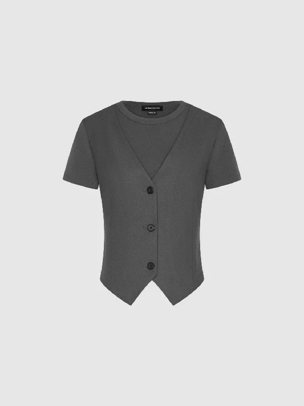 2 In 1 Skinny T-Shirt Graphic T-Shirt Round Neck Polyester