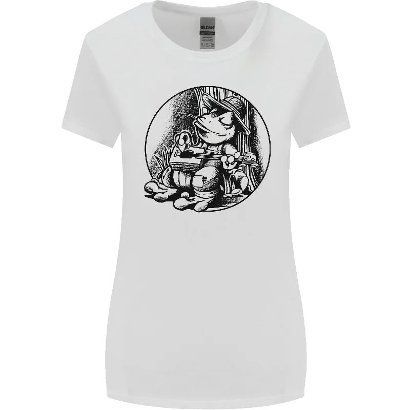 A Chilled Frog Playing the Guitar Guitarist Womens Wider Cut T-Shirt Solid Color Striped Floral