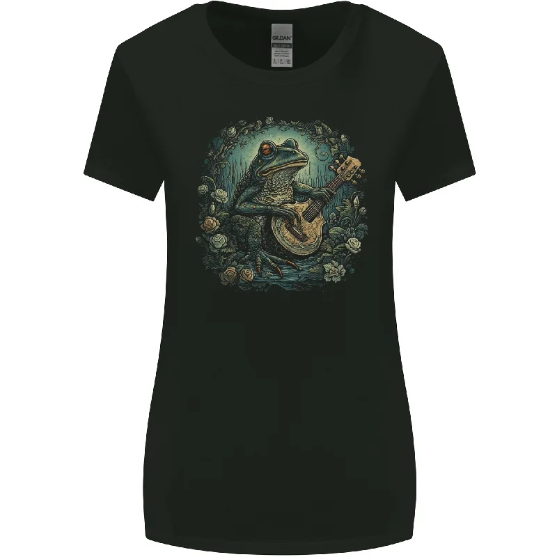 A Chilled Out Frog Playing the Guitar Womens Wider Cut T-Shirt Nylon Fabric Polyester Fabric Spandex Fabric
